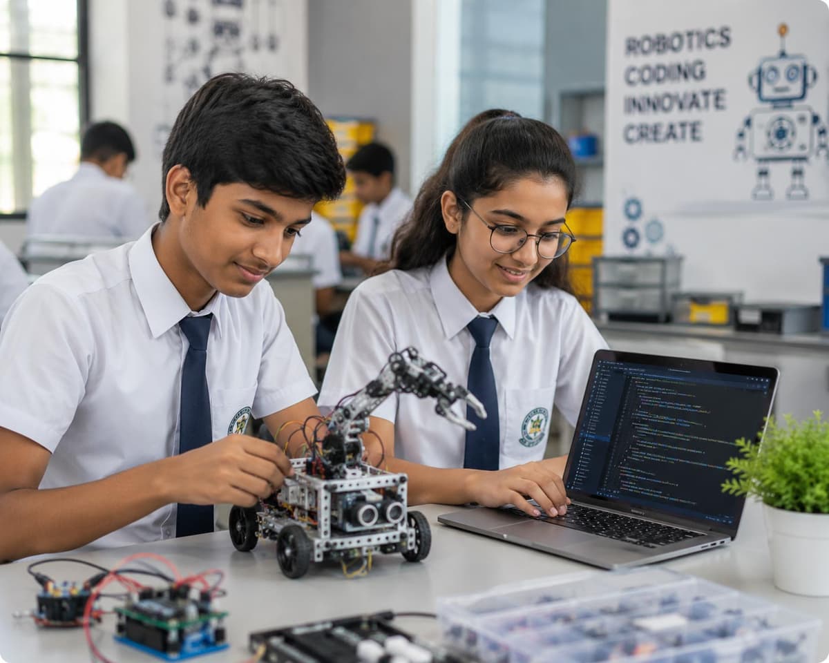 Students learning robotics